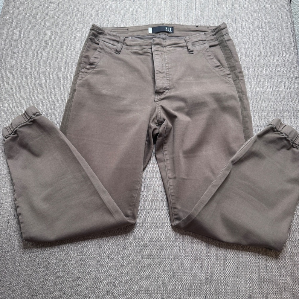 KUT from the Kloth Women Olive Tonal Stripe Elastic Hem Jogger Pants Size 6